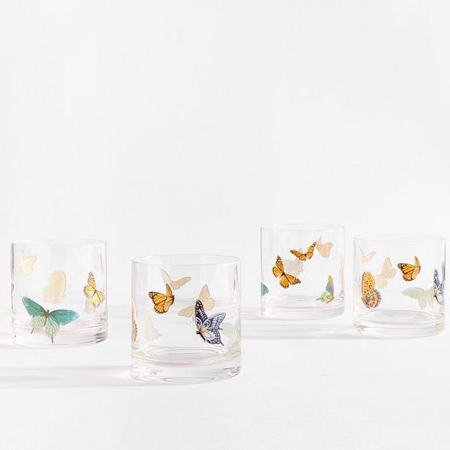 Butterfly Double Old Fashioned Glasses, Set of 4 - Multi