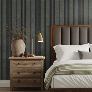 Adobe and Antique Green Herringbone Stripe Premium Matte Non-Woven Paper Peel and Stick Wallpaper Roll