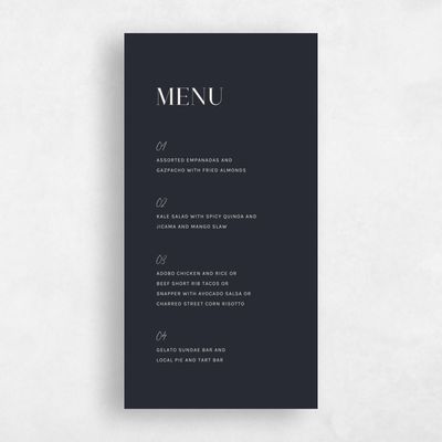 Charcoal, Black Wedding Menu - Latona