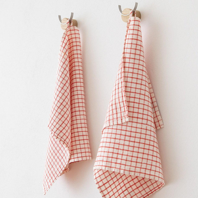 Washed linen Gingham Tea Towel Set, Linen Kitchen Towels White Red Check. Pure linen dish towel, dishcloth. Christmas gifts. Kitchen linen