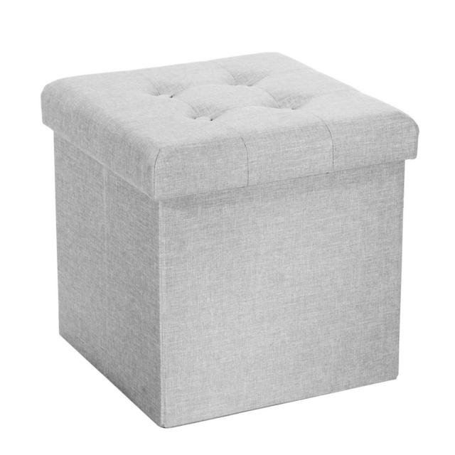 Seville Classics Foldable Tufted Storage Ottoman, Alpine Gray