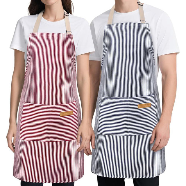 Cardkiss 2 Pack Kitchen Cooking Aprons, Soft Aprons for Women Men with 2 Pockets Chef Apron with Adjustable Neck Strap and Long Tie