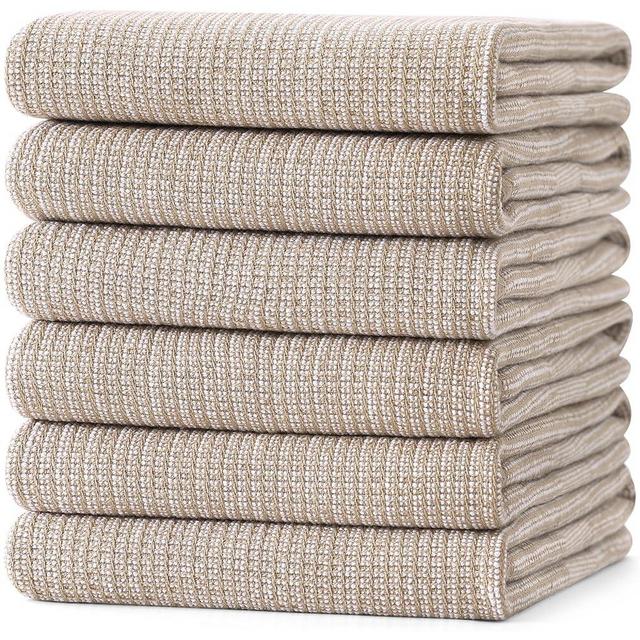 Homaxy Premium Kitchen Towels(18”x 28”, 6 Pack), Large Cotton Kitchen Hand Towels, Flat and Terry Dish Towels, 380 GSM Highly Absorbent Tea Towels Set with Hanging Loop, Khaki