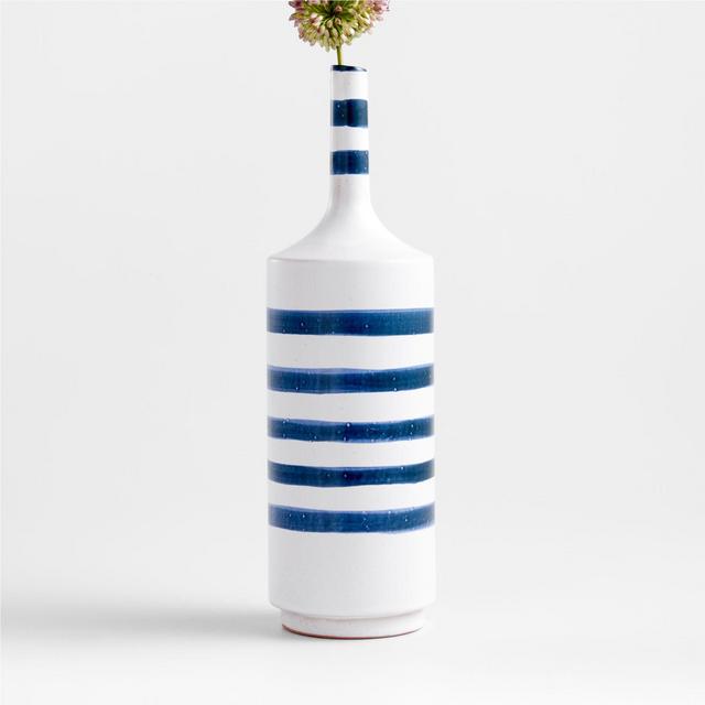 Tunise Blue and White Stripe Vase 15"