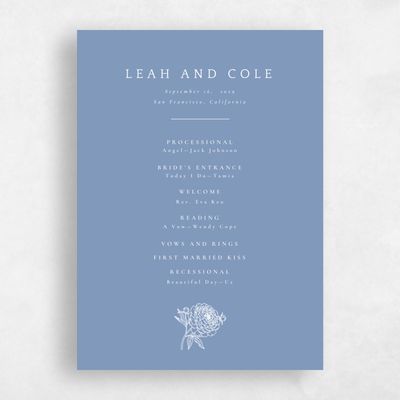 Denim Blue Wedding Program - Peonia
