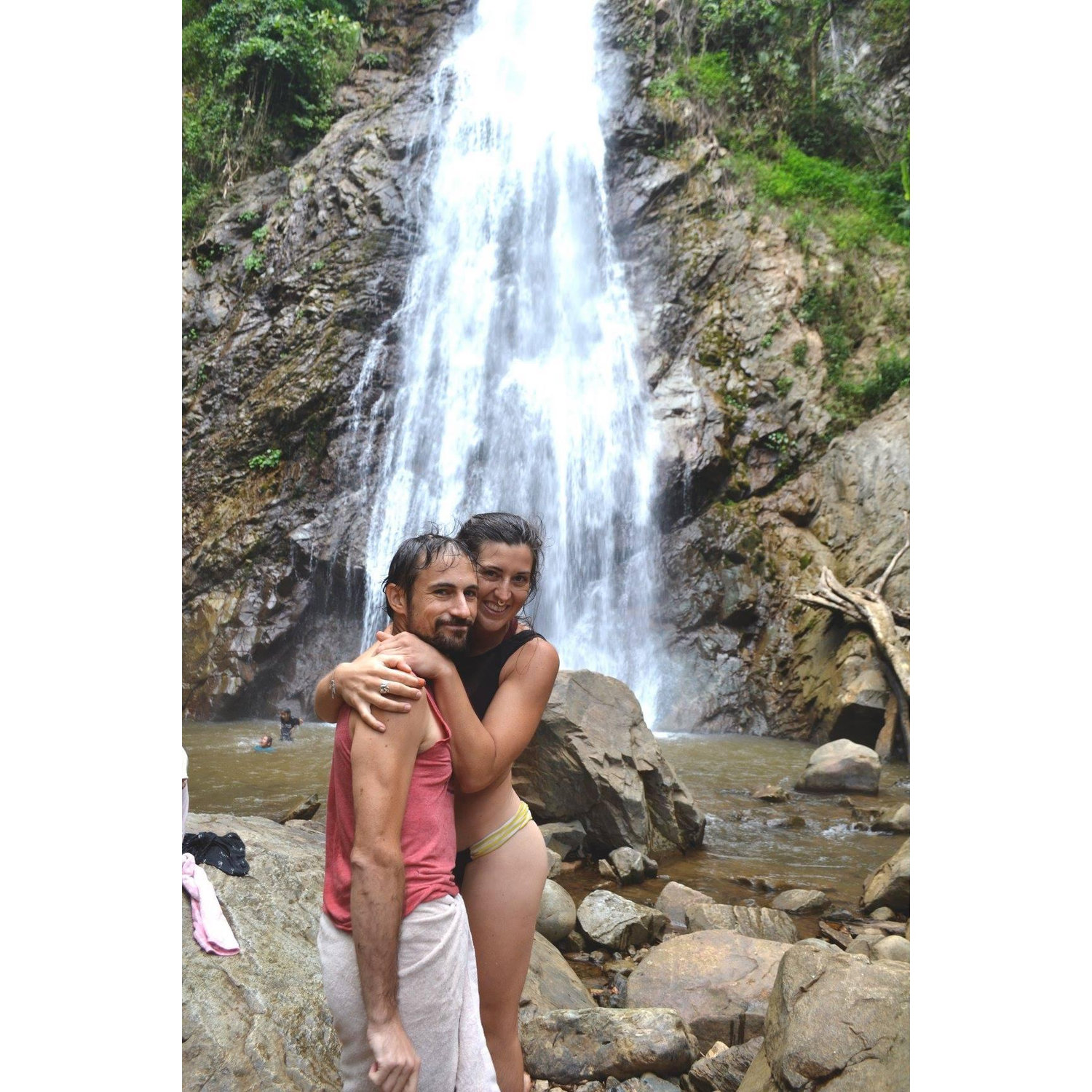 Our first time IN a waterfall. It was a magical meditation. Near the border of Myanmar and Thailand.