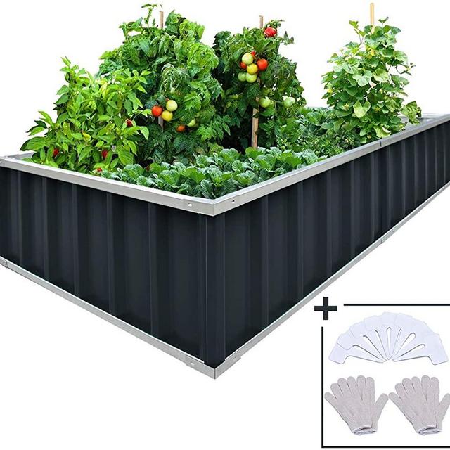 KING BIRD Extra-Thick 2-Ply Reinforced Card Frame Raised Garden Bed Galvanized Steel Metal Planter Kit Box Green 68"x 36"x 12" with 8pcs T-Types Tag & 2 Pairs of Gloves (Grey)
