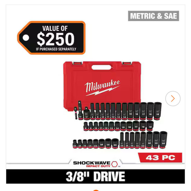 Milwaukee SHOCKWAVE 3/8 in. Drive SAE and Metric 6 Point Impact Socket Set (43-Piece) 49-66-7009