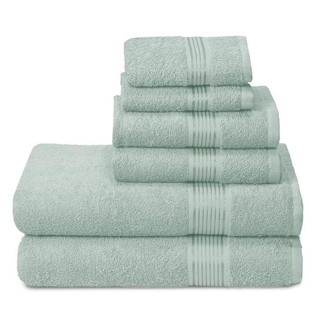 Elvana Home Ultra Soft 6 Pack Cotton Towel Set, Contains 2 Bath Towels 28x55 inch, 2 Hand Towels 16x24 inch & 2 Wash Coths 12x12 inch, Ideal Everyday use, Compact & Lightweight - Sea Green