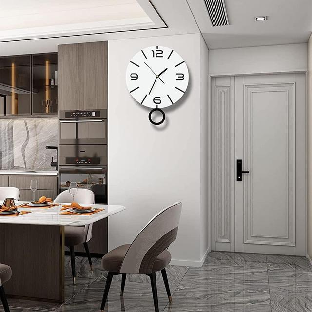 SHUNZY Decorative Wall Clock for Living Room Decor, 15 Inch Modern Wall Clocks with Pendulum Battery Operated for Bedroom Kitchen Office Home, Unique Big Silent Wall Clock Non Ticking