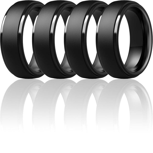 ThunderFit Silicone Rings for Men - 7 Rings / 4 Rings / 1 Ring Step Edge Rubber Wedding Bands 10mm Wide - 2.5mm Thick