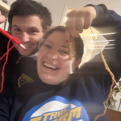 Here we are learning how to knit!