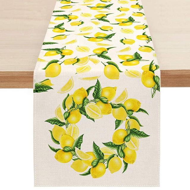 Sambosk Spring Summer Lemon Table Runner, Yellow Table Runners for Kitchen Dining Coffee or Indoor and Outdoor Home Parties Decor 13 x 72 Inches