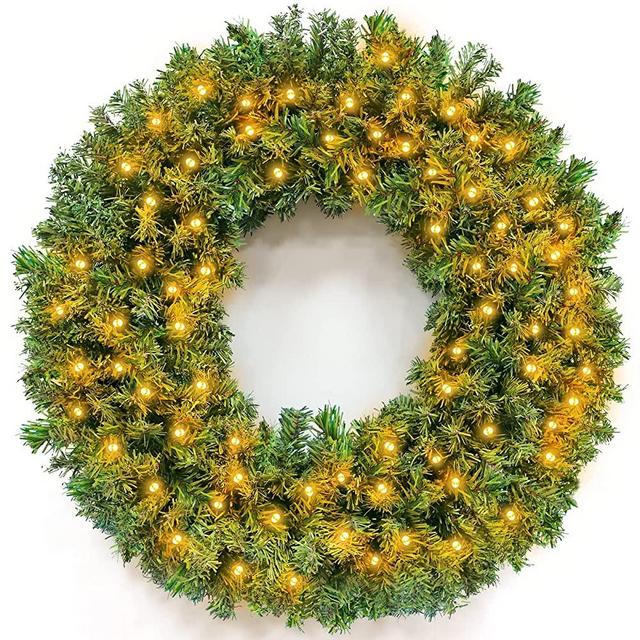 TURNMEON 30 Inch 80 LED Large Prelit Christmas Wreath Super Thick for Front Door Decor Timer Warm Lights Battery Operated 320 Branches Artificial Xmas Wreath Christmas Decorations Home Indoor Outdoor