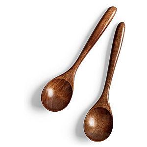 2 PCS Wooden Spoons for Honey, 6.7 inch Small Wooden Spoons - Terrific for Tea, Coffee & Soup, Little Wood Serving Table Spoon Set, Bulk Bamboo Teaspoon for Eating with Unique Design