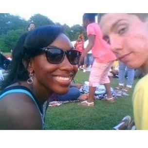 Our very very 1st date Summer of 2010. We were teenagers at the screen on green Piedmont park. Dj "stole" a free chickfila sandwich for me.