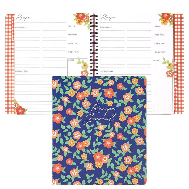 Martha Stewart Recipe Journal, Make Your Own Cookbook with 120 Pages for Detailed Recipe Notes, Ingredients and Instructions, Customizable Tabs, 11 x 9 inches, Floral Deep Ultramarine
