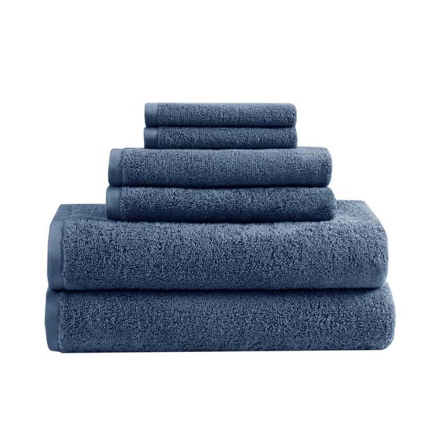 6pc Aure Cotton Antimicrobial Bath Towel Set Navy - Clean Spaces