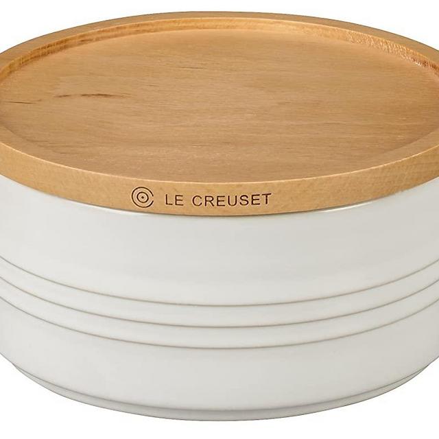 Le Creuset PG1517-1416 Stoneware Canister with Wood Lid, 23 oz, White