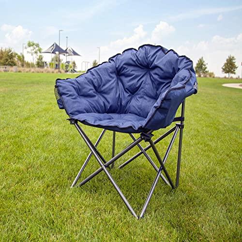 MacSports C932S-130, Blue Padded Cushion Outdoor Folding Lounge Patio Club Chair