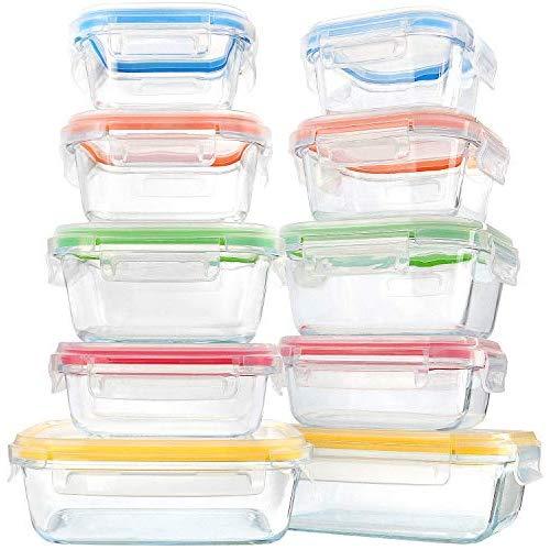 20 Pieces Glass Food Storage Container with Lids,MCIRCO Airtight Glass Lunch Containers,Leak Proof BPA Free Glass Meal Prep Container