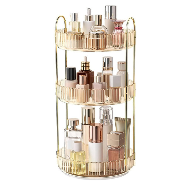 360° Rotating Makeup Organizer, Large Capacity Skincare Organizer, 3 Tier Cosmetic Skin Care Perfume Dresser Organizer, Fits Cosmetics, Perfume, Skin Care, Lipstick