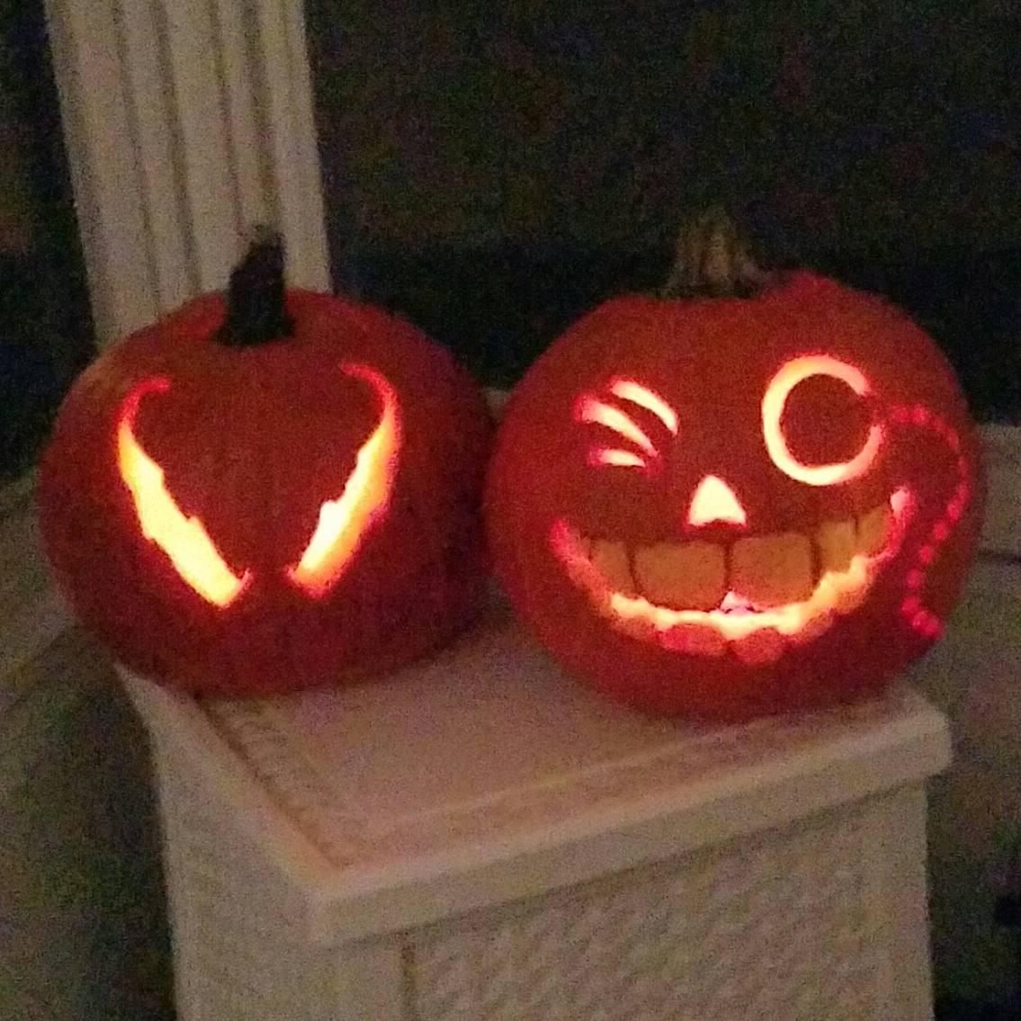Our pumpkin carvings (Venom and guy with teach and a monocle)