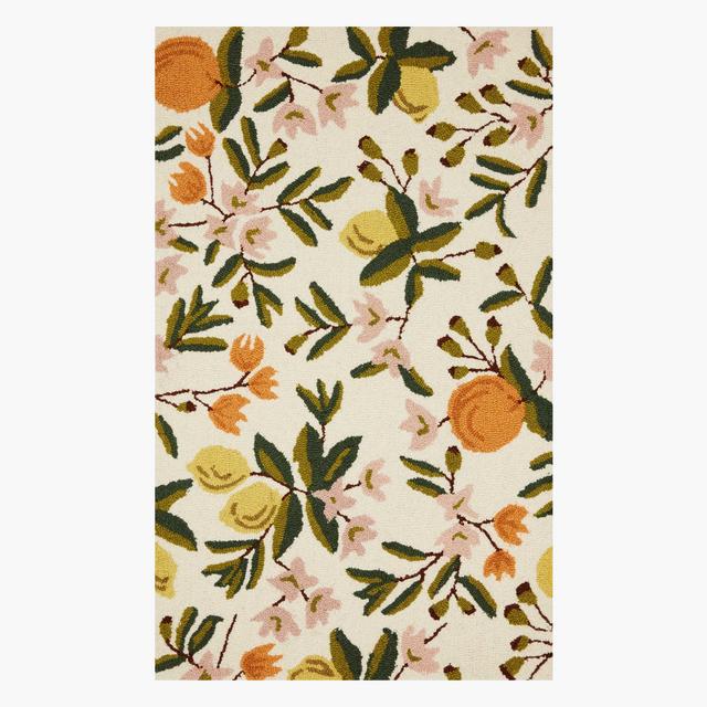 Citrus Floral Cream Wool-Hooked Rug 2'3" × 3'9"
