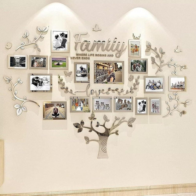 Family Tree Wall Decor for Living Room - Picture Frames Collage Wall Decor 4x6 5x7 8x10 11x14 3D DIY-Acrylic Family Wall Decor Photo Collage Frame for Wall - Marcos para Fotos de Pared