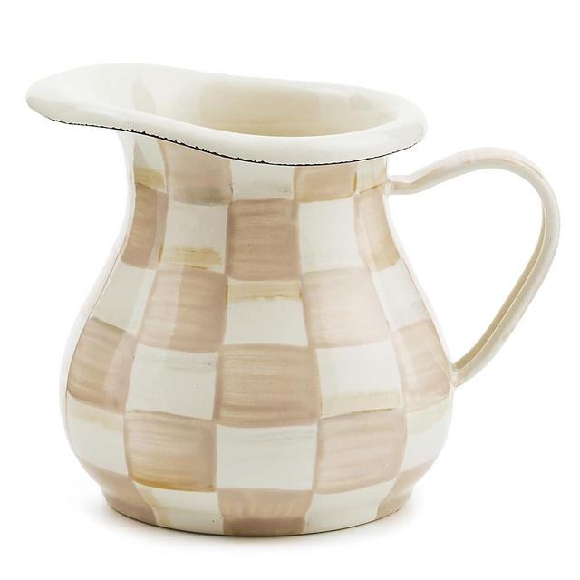 MACKENZIE-CHILDS Enamel Creamer, Creamer Dispenser with Pour Spout, Kitchen Enamelware, 14-Ounce Capacity, Brown-and-White Mocha Check