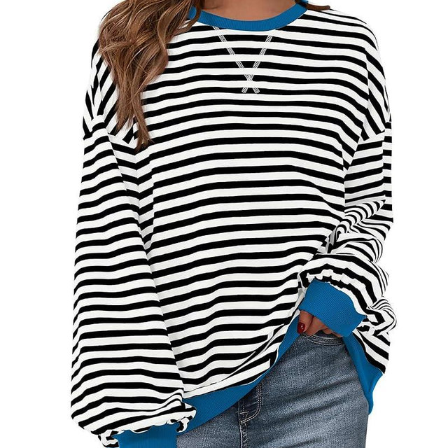 BTFBM Womens Oversized Striped Sweatshirt Crewneck Long Sleeve Pullover Top Casual Y2K Fall Clothes 2025 Workout Shirt