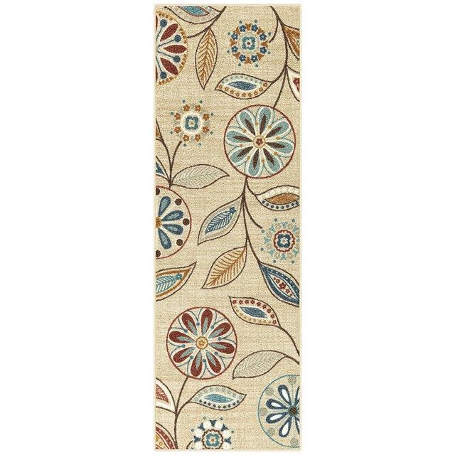 Maples Rugs Reggie Floral Runner Rug Non Slip Hallway Entry Carpet [Made in USA], 1 ft 8 x 5, Beige