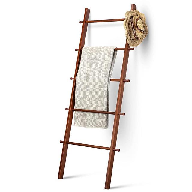 5 Ft Wooden Blanket Ladder - Quilt Ladder for Bedroom - Wood Ladder Decor - Decorative Ladder for Blankets - Easy to Assemble - Wooden Ladder for Blankets (Painted, Brown)