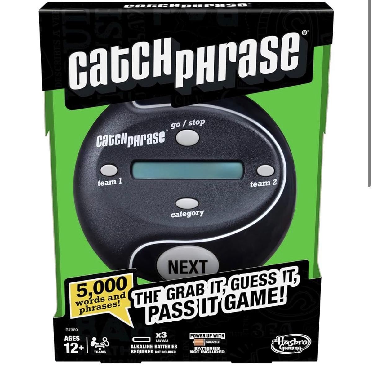 Hasbro Gaming Catch Phrase Electronic Game | Fun Active Handheld Party Games for Adults, Teens, and Kids | 4 or More Players, 2 Teams | Portable Summer Travel Activities | Ages 12+ (Amazon Exclusive)