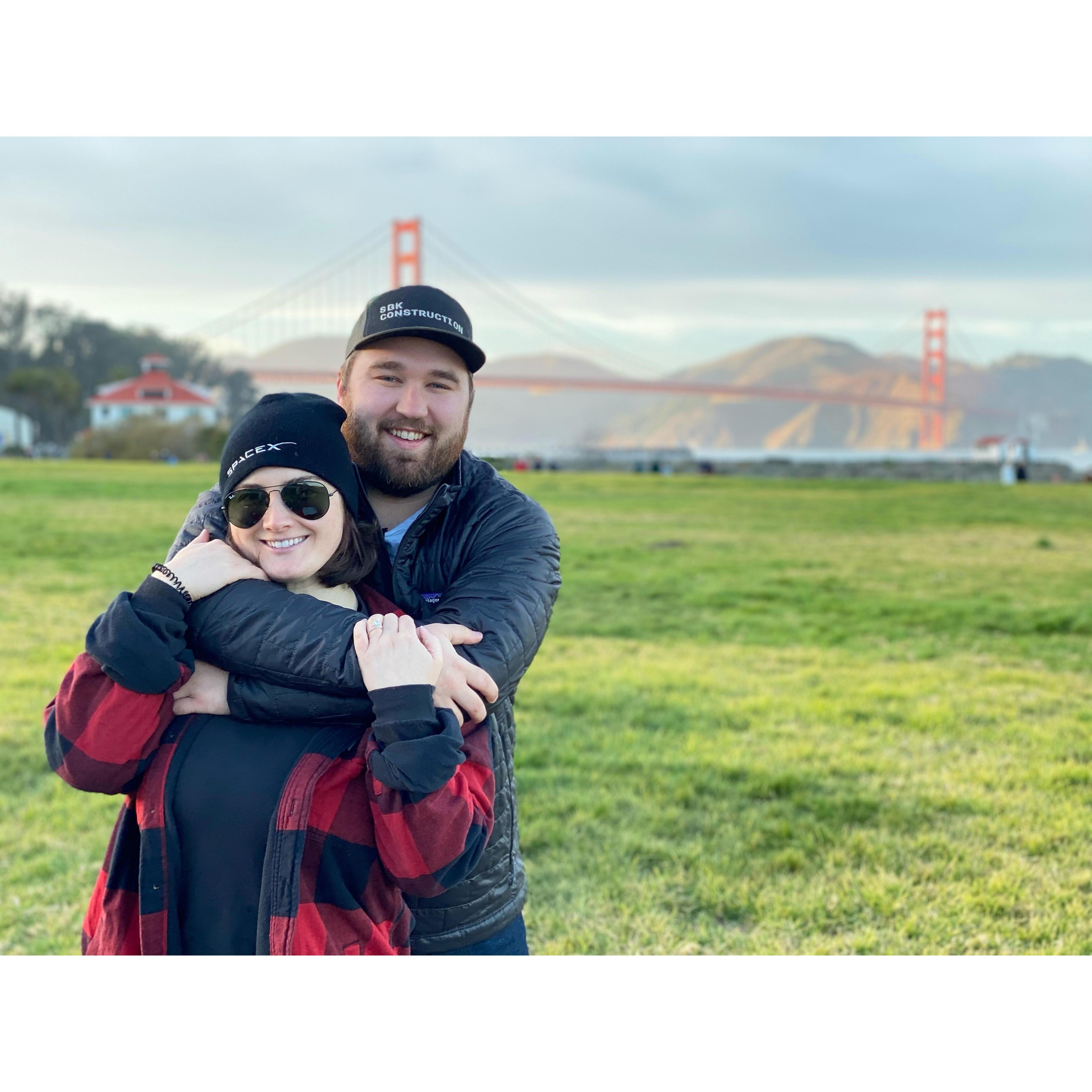 Hanging out with friends at Crissy Field in San Francisco near some important bridge.