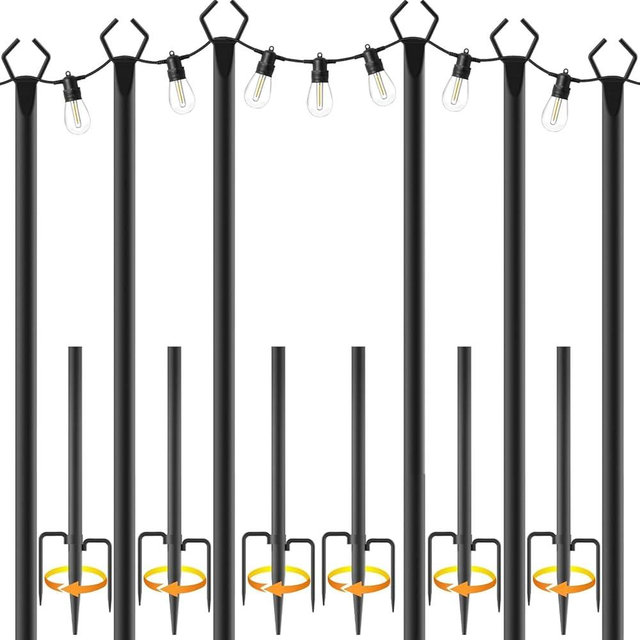 AILBTON 10Ft String Light Poles 6 Pack,Light Poles for Outside Lights,Outdoor with Fence Brackets Hanging Lights,Metal Stand Deck Patio Backyard