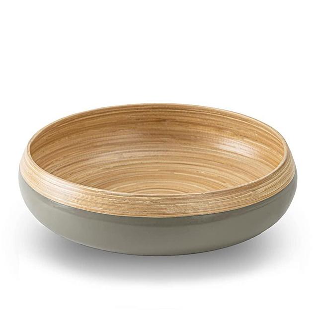 Kiwi Homie 11.81" Spun Bamboo Fruit Bowl, Bamboo Salad Bowl, Modern Large Serving Bowl, Decorative Bowl for Kitchen, Party, BBQs, Natural Handicrafted Bamboo Bowl (Grey)