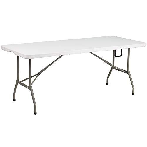 Flash Furniture 6-Foot Bi-Fold Granite White Plastic Banquet and Event Folding Table with Carrying Handle , 30" by 72"