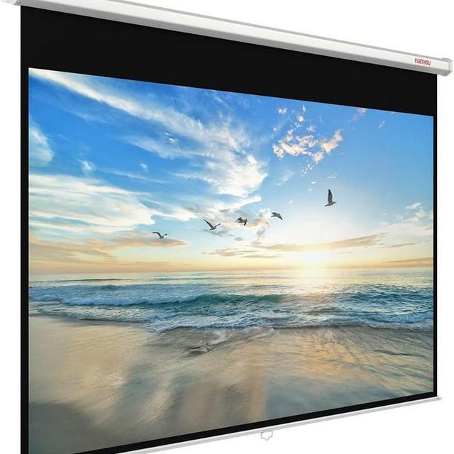 Projector Screen Manual Pull Down 112 inch 16:9 Auto Locking Indoor Outdoor 4K Ultra HD Wide Viewing Angle Wrinkle-Free Design Projection Screen Easy to Clean for Home Theater Office School by CUETHOU