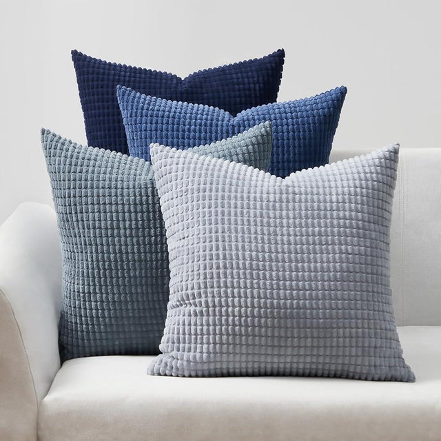 Topfinel Navy Throw Pillows Covers for Couch-18" x 18" Set of 4-Multi Marine/Dusty/Grey/Blue Combo-Fluffy Corduroy Kids Washable Decorative Cushion Case