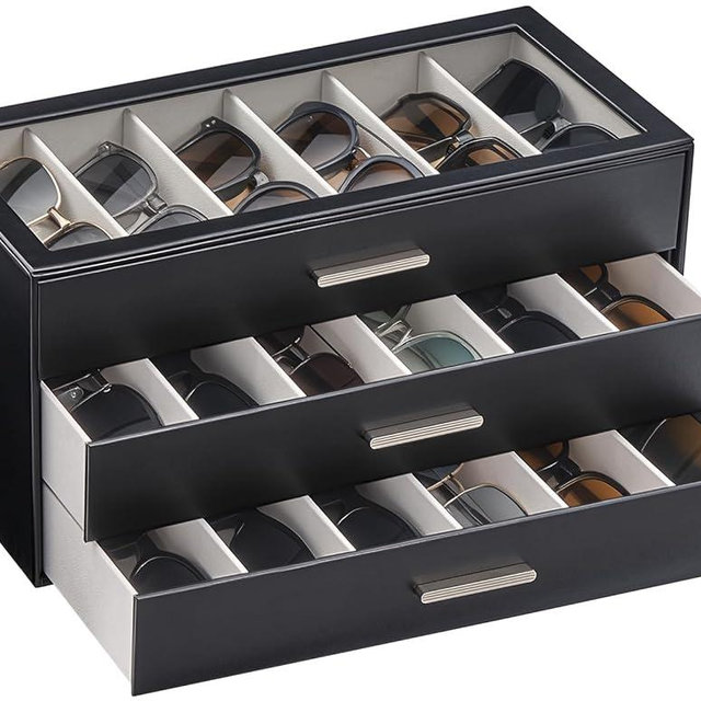 Lolalet Sunglasses Storage Box for Women, Eyewear Eye Glass Organizer with Clear Top Display Holder Case, Mothers Day Gifts