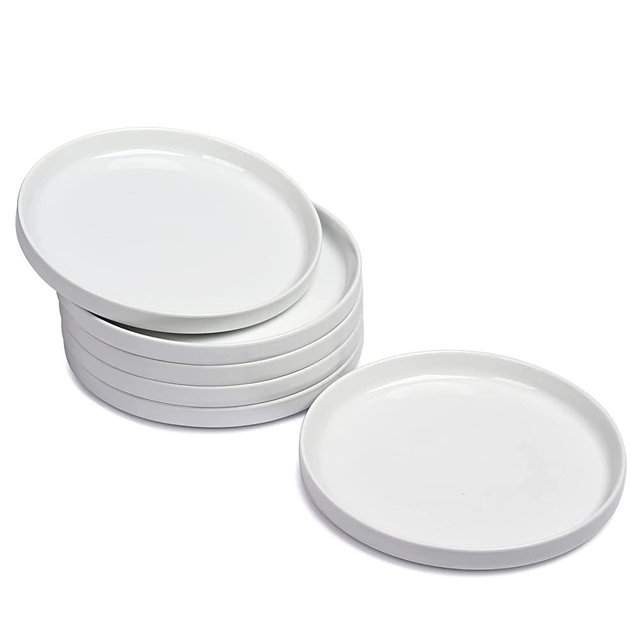 WishDeco Porcelain 7Inch Salad Plates Set of 6, Ceramic Small Dinner Plates, Dessert Appetizer Plates for Pasta Snack Cake Bread, Dishwasher Microwave & Oven Safe, Stackable