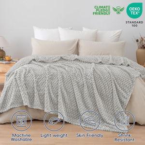 PHF Ultra Soft Flannel Fleece Blanket Queen Size, Lightweight 3D Jacquard Fleece Blanket, No Shedding, No Pilling, Luxury 340GSM Aesthetic Fluffy Cozy for Bed Room Decor, 90"x90", Light Grey