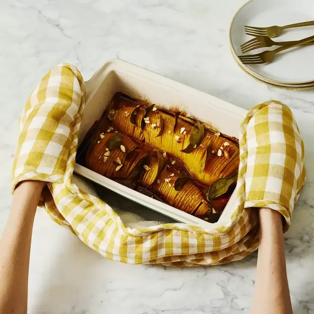 Gingham Linen Double Oven Mitt