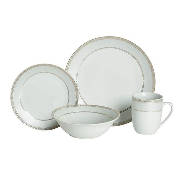 Fitz and Floyd Gold Serif 32-Piece Dinnerware Set, Service For 8, Serif Pattern