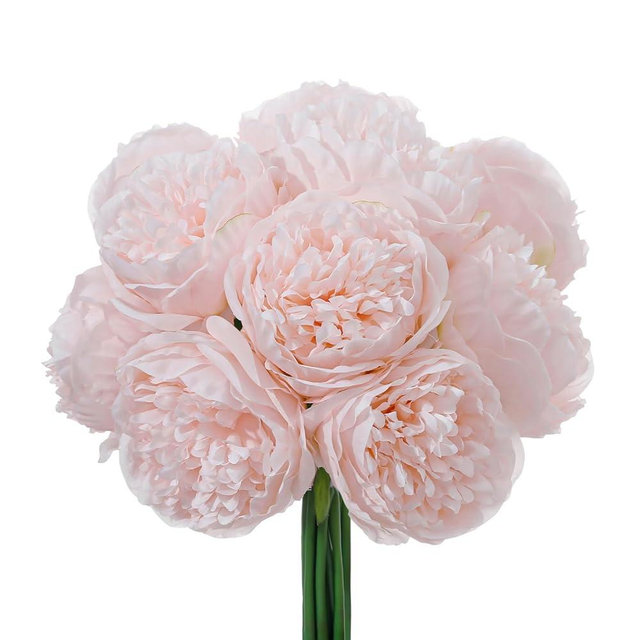 LINSIE 10PCS Pink Realistic Artificial Flowers Peony Fake Silk for Home Office Wedding Table Centerpieces Party Festival Bar Decoration Indoor
