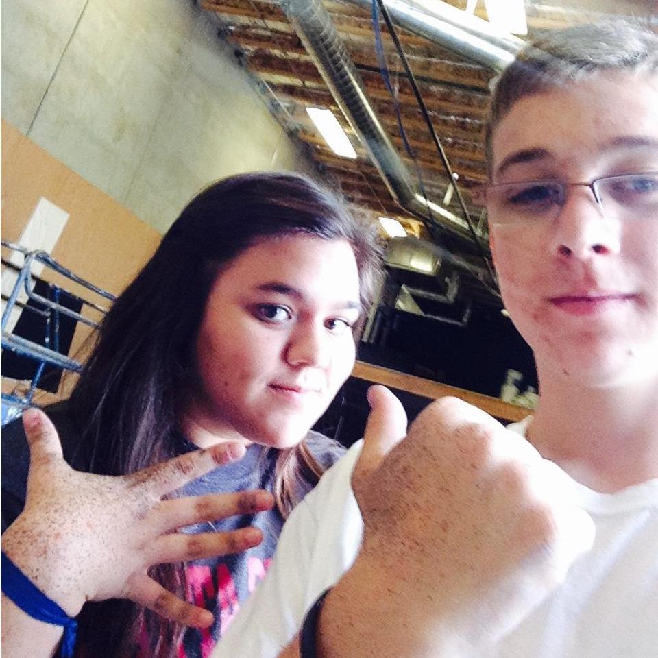 The first picture we ever took together, after painting sets at Christian Brothers.