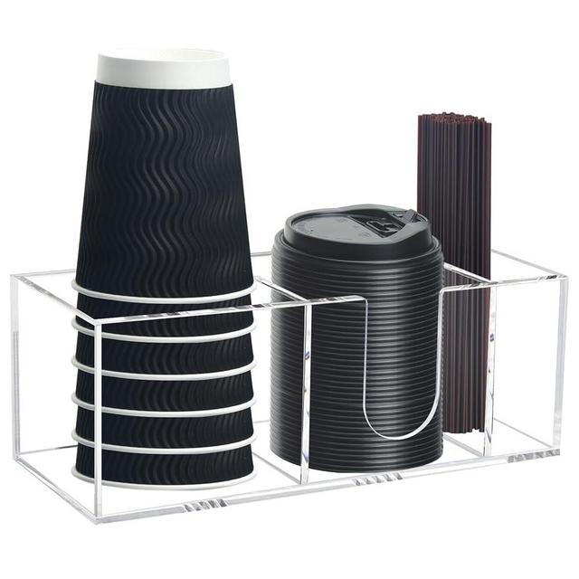 Goindy Coffee Bar Accessories and Organizer, Disposable Cup Holder for Countertop, Acrylic Storage and Organization for Cup Lid Stirrers Pod, Farmhouse Table Decor