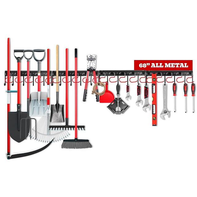 68" All Metal Garden Tool Organizer Hooks - Garage Wall Organizer Sturdy Garden Tool Storage System Yard Tool Garage Tool Organizer Wall Mount Shed Organization Shovel Broom Rake Holder
