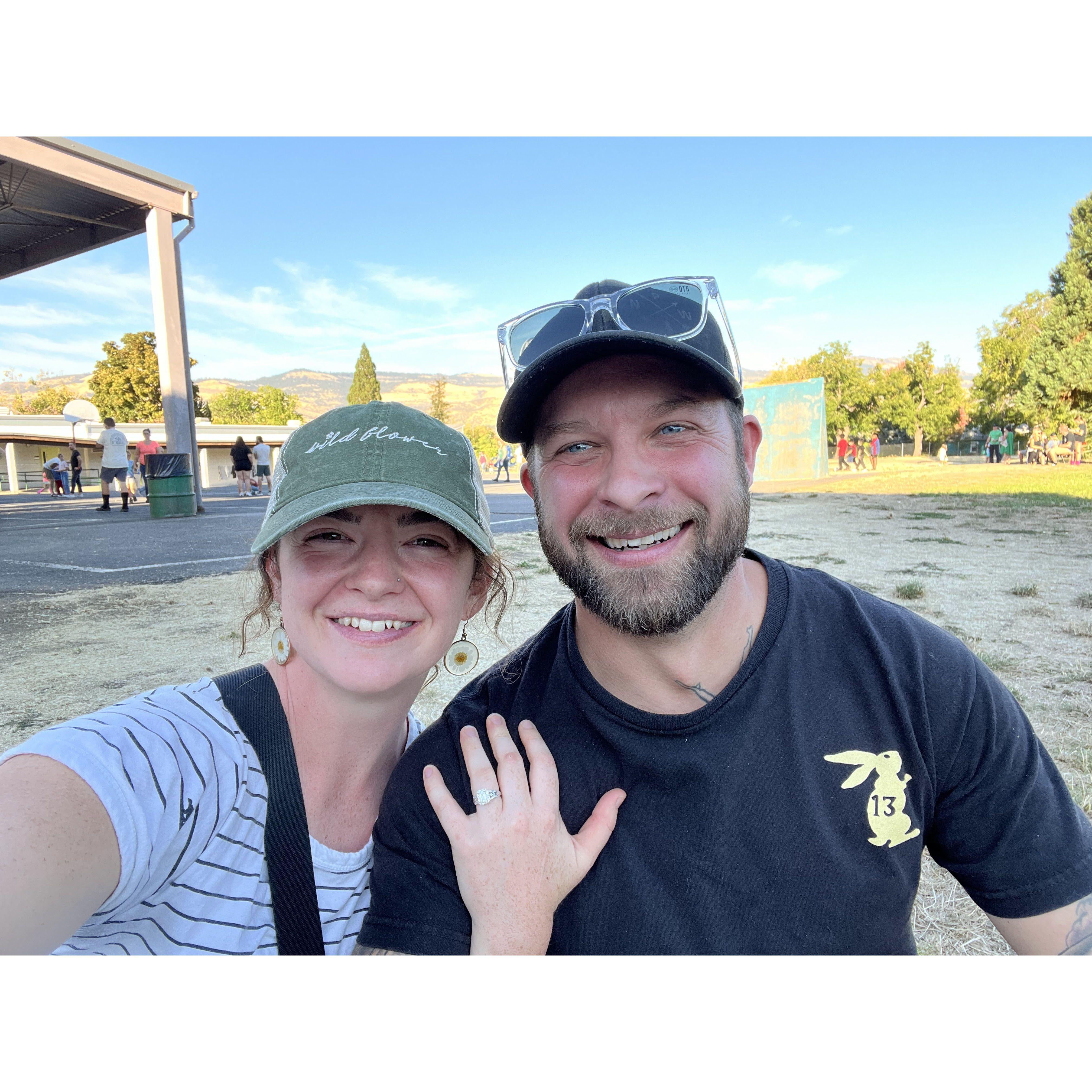 Proposed in our home, and straight to a school event afterward, perfect for our family-filled life <3